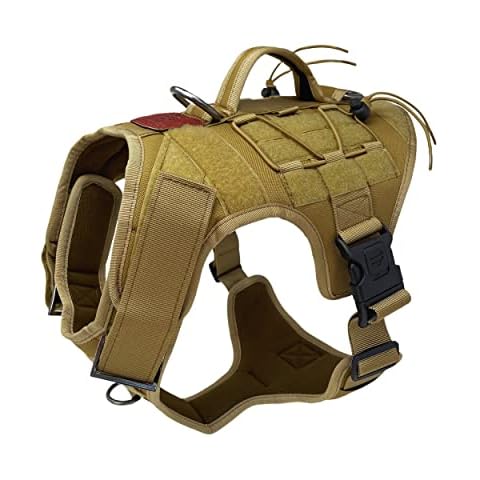 Albcorp Tactical Dog Vest Harness - Military MOLLE Modular System - No-Pull Service Dog Vest, Front Leash Clip with Hook & Loop Panels, Padded Handle, for Medium, Large Dogs - Coyote Brown, Medium Cover