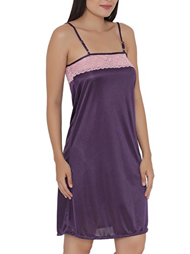 Clovia Women's Satin Short Nighty with Lace - Image 2