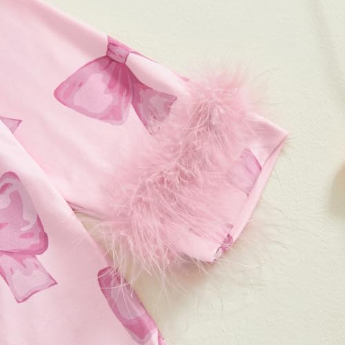 Qiylii Kids Baby Girl Bowknot Button-Down Pajamas Feather Trims Shirt and Pants 2PC Long Pajama Set Holiday Sleepwear4