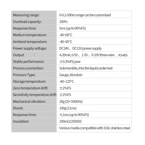 Transmisor de nivel líquido sumergible con salida transductor 0-10 V 2