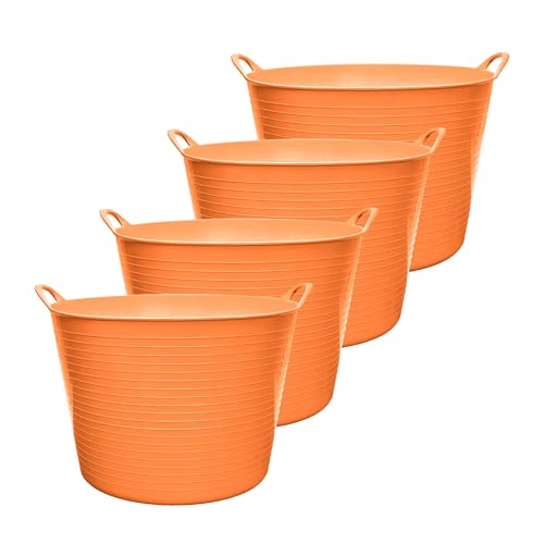 Garronda Lot de 4 seaux flexibles en polypropylène 42 L bacs universels usage maison jardin garage atelier coffre rangement transport poignées intégrées robustes GD-0184, Orange