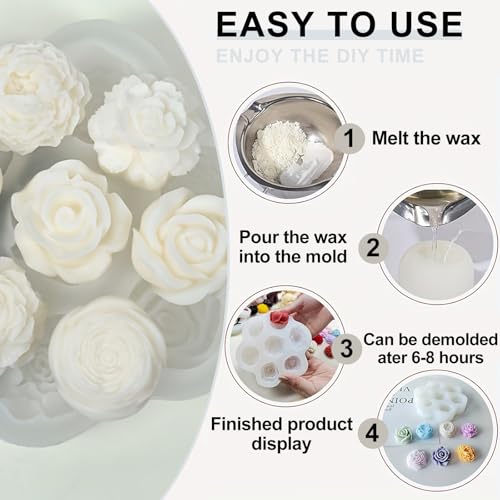 pekifaves Silikonform Blumen, Kerzen Formen Silikon Rosen Nelke Pfingstrose Silikonformen Gießformen, 3D Rose Mini Blume Kerzen Formen für Seife Schokolade Aromatherapie DIY Dekoration