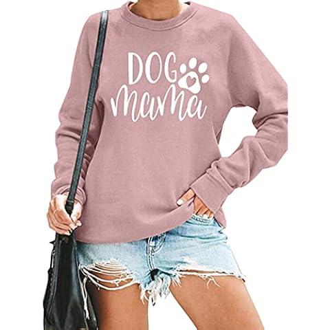 Dog Mom Sweatshirt Women Dog Mama Shirt Pullover Cute Dog Sweater Long Sleeve Letter Print Tshirt Tops, Peach, Large Cover