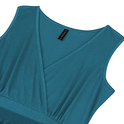 Woosea Women Sleeveless Deep V Neck Pocket Loose Long Dress Split Maxi Casual Dresses #TOP2