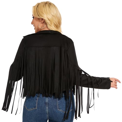 ATAMET Women's Faux Suede Leather Jackets For Women Trendy Fall Western Fringe Jacket 2025 Tassel Motorcycle Crop Coats4