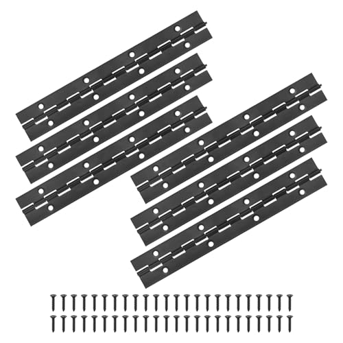 M METERXITY 6-Pack Piano Hinges, 8 Inch / 200mm 304 Stainless Steel Continuous Piano Hinge with Holes and Screws for Cabinets Door/Storage Box [1.2X 0.04/ 30x 1mm Open Width Thick, Black]