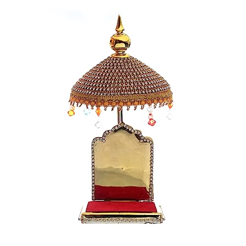 Image of Acrylic Diamond Studded Umbrella (20X10X10 Cm) Chhatra for God Idol, Car Dashboard Home Decor Temple Showpiece Chatri Aasan for Murti Ideal Gift Item (Golden, 7.8 inch) L - 22