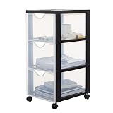Iris Ohyama, Tour de rangement, Tour de rangement Multifonction, Tour de rangement plastique, Tour avec roues & tiroirs,15 L, ouverture ergonomique, Maison,Bureau - DDDC-303 - Noir & rouge