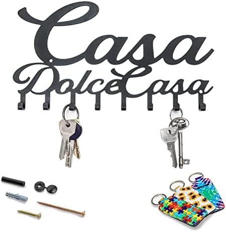 TECNIROSS Portachiavi da Parete Moderno 100% Metallo – Portachiavi da muro Home Sweet Home in Italiano – Appendichiavi per Casa Ingresso Resistente e Facile da Installare, 30 x 16,5 cm