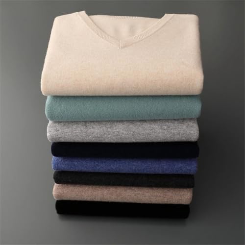 Men's V-Neck Cashmere Loose Thickened Solid Color Knitted Sweater Business Casual Top2