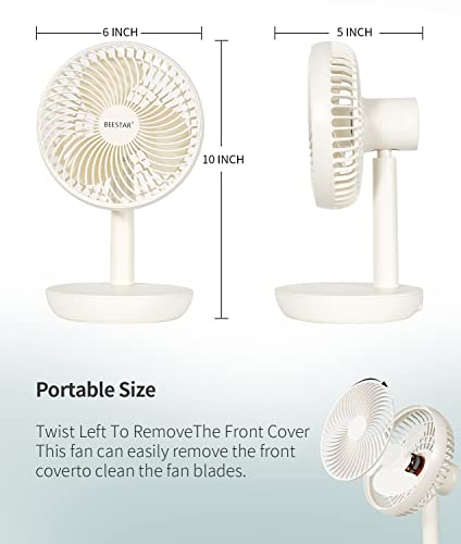 Beestar 6 Inch Battery Powered Fan,2000Mah Rechargeable Fan 4 Speed Adjustable Strong Wind,Desk Fans Small Quiet With Usb Charging Cable,Tilt Design,Fan For Office Bedroom Home Desktop Camping (White) #TOP4