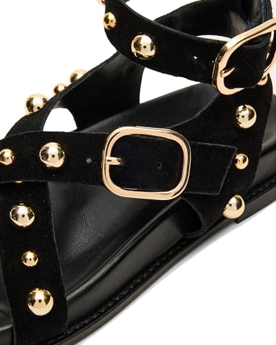 OMLISHZTY Women's Strappy Sandals with Stud Hardware Adjustable Ankle Strap Supportive Footbed Comfortable Casual Wear4