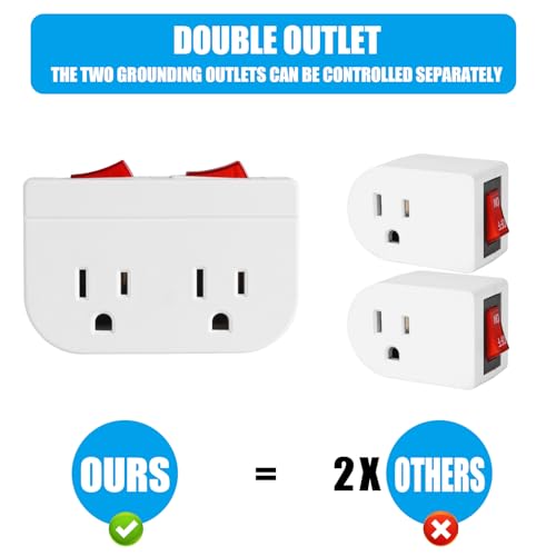 image for Grounded Outlet with Double ON Off Switch,VSEER 2 Port Electrical Outl