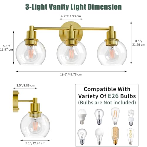 Espird 3 Light Bathroom Light Fixtures, Brushed Brass Bathroom Vanity Lights, Modern Vanity Lights 3-Light Globe Bathroom Vanity Lighting Fixture Over Mirror by Espird - Used condition - Image 2