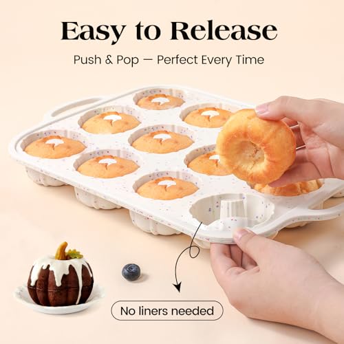 Vinino 2 Pcs Silicone Mini Fluted Tube Cake Pans with Metal Reinforced Frame, 12-Cavity Mini Flan Molds, Non-stick Cupcakes Pans for Baking, Donuts, Muffins, Cornbread, Brownies, Jellies by Vinino - Image 3