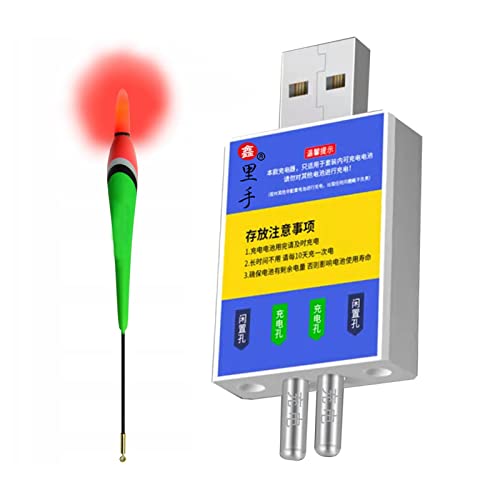 Baodan Light Up Bobbers Batteries - Rechargeable CR425 Battery for LED Fishing Float Buoy Accessory, 2 Holes USB Charging Device Equipped, Night Fishing Gear