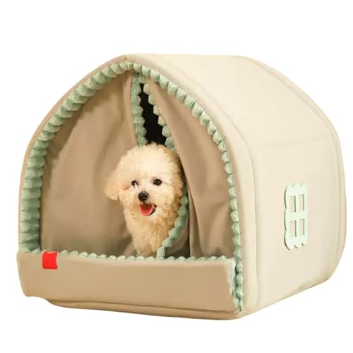 ZLBYXLU キャットハウス冬暖かい小型犬小屋,犬ベッド,猫ベッド、クローズド/セミクローズドウカーテン付 ペットベッド ドーム型ペットベッド 犬 猫 室内ィンタードッグベッドキャットベッド、猫と子犬に適用される四季 (S)