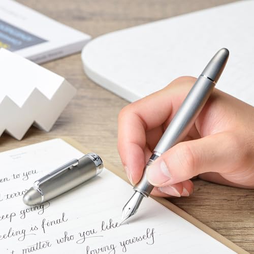 Image of Asvine J16 Brushed Titanium Fountain Pen Jowo Broad Nib Piston Filling, Ink Window, Wrench & Box