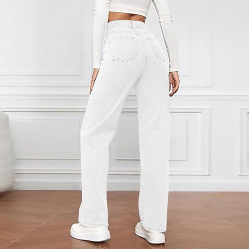 Straight Leg Denim Pants for Women Trendy 2025 High Waist Wide Leg Jeans Classic Plain Plus Size Loose Long Casual Jeans4