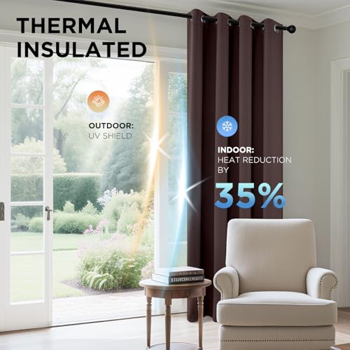 Image of Joydeco Blackout Curtains 63 inch Length 2 Panels Set, Thermal Insulated Long Curtains & Drapes 2 Burg, Room Darkening Grommet Drapes for Bedroom Living Room Windows (W42 x L63 Inch, Chocolate)