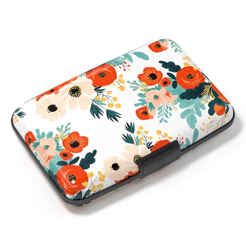 Image of Card Holder Credit Cards Holder for Women RFID wallet women Business Card Holder Wallet Mini Aluminum Card Wallet RFID Blocking Slim Metal Hard Card for Women, Brightly Colored Flowers
