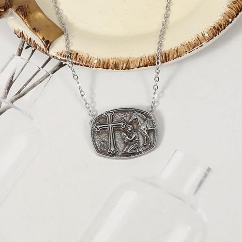 Crown Cross Pendant Necklace Chunky Cross Necklace for Women Statement Necklace 14K Gold Plated Dainty Cross Necklace