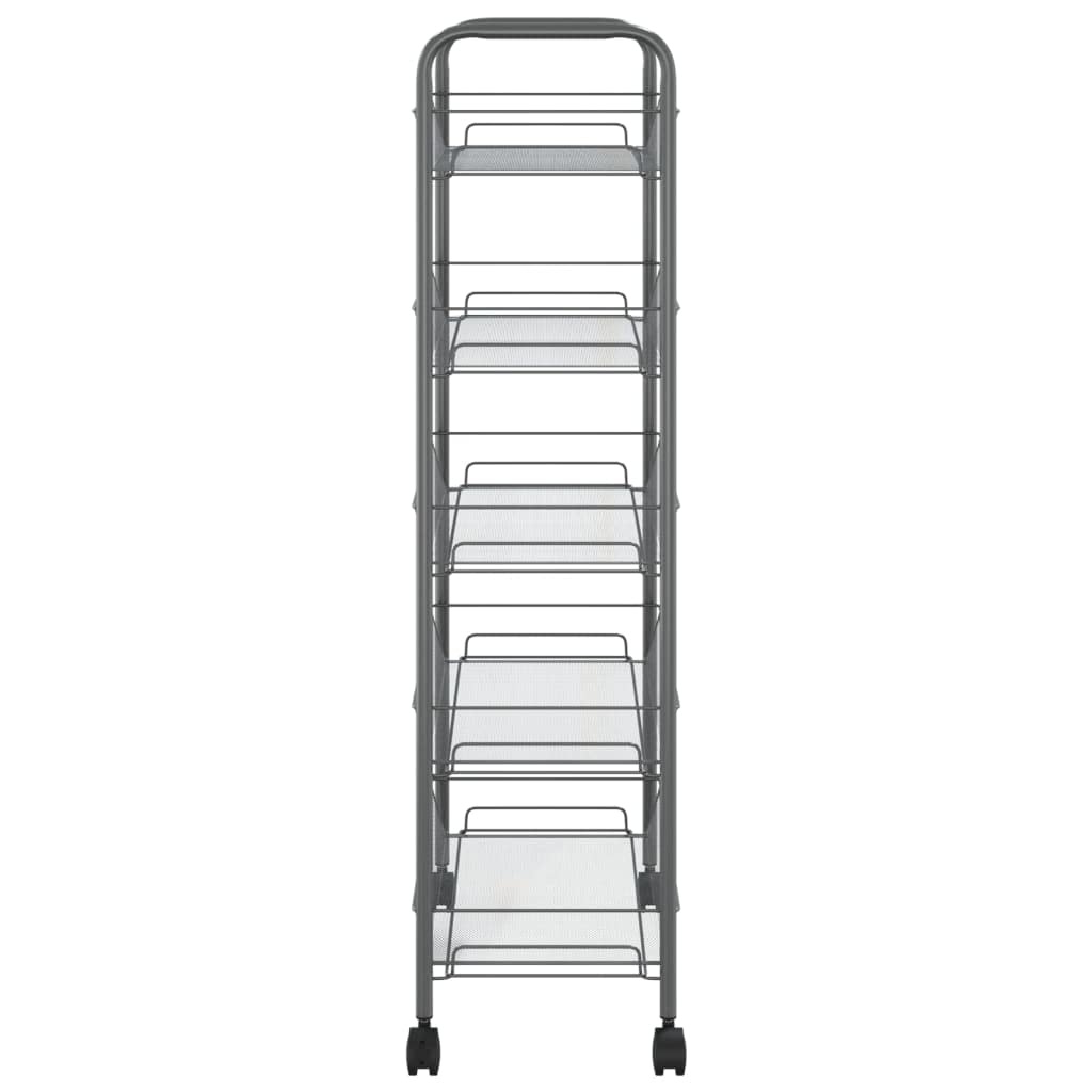 Mangloder - Carrito de cocina gris de hierro de 5 niveles, 46 x 26 x 105 cm, ruedas con 4 ruedas y frenos, carrito de servir, carrito auxiliar, carrito auxiliar multiusos para cocina, baño, oficina y