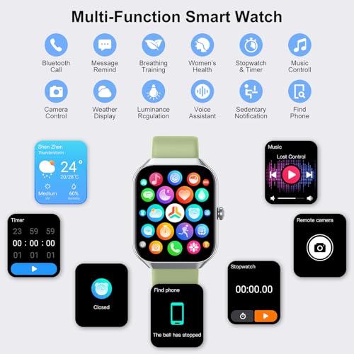 Image of Smart Watch for Men Women (Answer /Make Call), 1.96 inch HD Smartwatch with Heart Rate /Sleep Monitor /Pedometer /Calories, 113+ Sports Fitness Watch, IP68 Waterproof Activity Tracker for Android iOS-Green