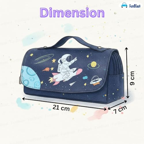 Image of FunBlast Multi-Purpose Pouch - Double Compartment Large Capacity Pouch - Happy Planet Zipper Pencil Case for Kids, Pencil Box for Kids, Stationary Pouch for Students School Supplies (Blue)