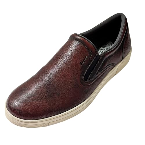 Slip-on 8 D 41 Men's MIRAGGIO Brown Pebbled Leather Loafers Sneakers (Salvatore
