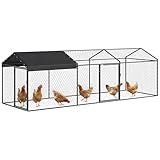 PawHut Enclos Poulailler Extérieur en Acier, 3 x 1 m Parc Grillagé avec Couverture Imperméable et 2 Portes Latérales Verrouillables, pour 3-5 Poules Lapins Canards, Noir