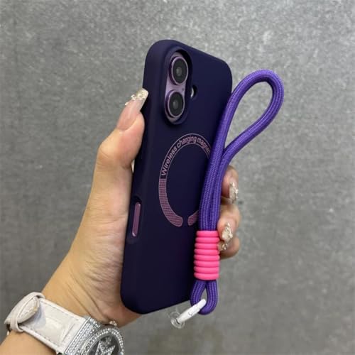 Étui en silicone liquide iPhone 11 violet dragonne bracelet microfibre