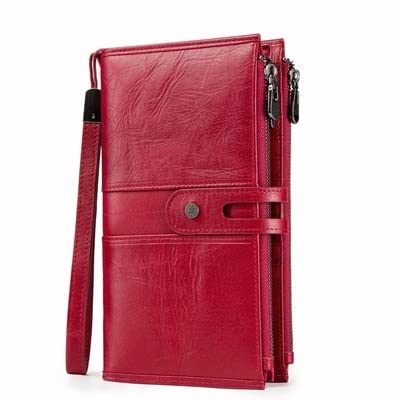 Skórzany portfel, Damska kopertówka długi portfel portmonetka o dużej pojemności z etui na telefon torebki damskie etui na karty(Red)