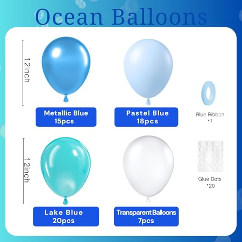 Image of BAUANOOY Ocean Balloons, 60pcs 12 Inch Turquoise Balloon Transparent Balloons Metallic Blue Teal Blue Balloon for Under the Sea Party Baby Shower Wedding Shark Party Decorations