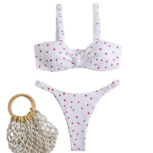 Fryloo bañador Bandeau Bikini Set para Las Mujeres, Sexy Dos Piezas Tanga Traje De Baño La Piscina Playa Vacaciones Verano-whitered-l