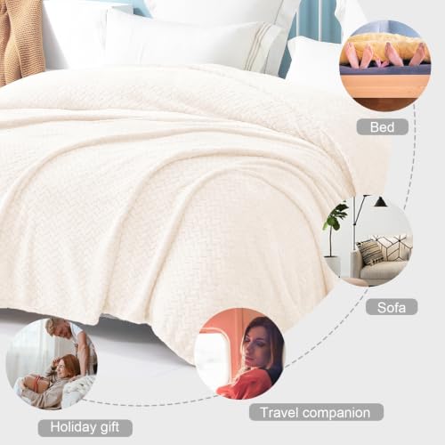 Image of Exclusivo Mezcla Soft Fleece Bed Blanket Queen Size, 90 inchx90 inch, Off White