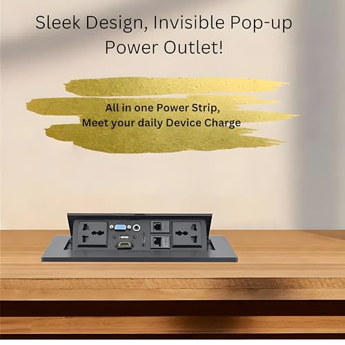Image of COOLCOLD Hydraulic Cable Cubby, Conference Table Connectivity Solutions, Pop Up Box with Type-C, HDMI, VGA, 3.5MM Audio Port, LAN, Power Ports & USB Port (Black)