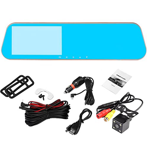 LUOAN AUTO PARTS Specchietto retrovisore da 4,5 Pollici Dual Lens Dash Cam Car DVR Blu Specchietto retrovisore Videoregistratore Digitale Full HD 1080P