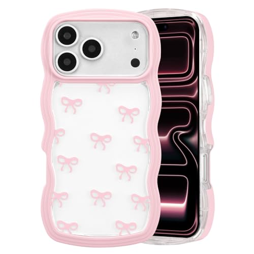 Coque iPhone 17 Pro Max mignonne transparente antichoc vague bouclée rose esthétique
