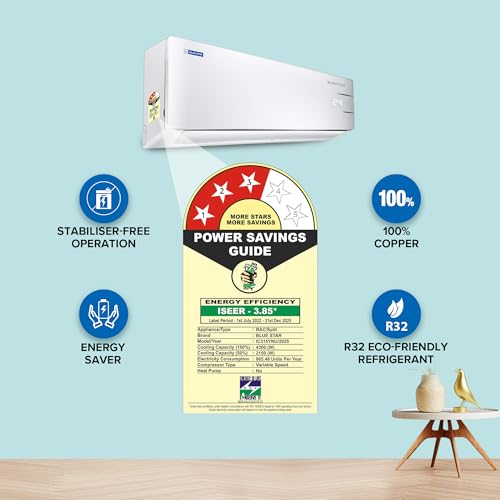 Image of Blue Star 1.3 Ton 3 Star, Inverter Split AC (Copper,Convertible 5 in 1 Cooling, Auto Defrost, Multi Sensors, Dust Filters, Blue Fins, IC315YNU,White)
