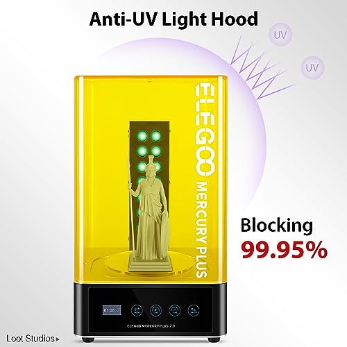 ELEGOO Mercury Plus 2.0 Large Wash and Cure Machine for LCD/SLA/DLP 3D Printing Models Cure Box with Rotary Curing Turntable and Washing Bucket