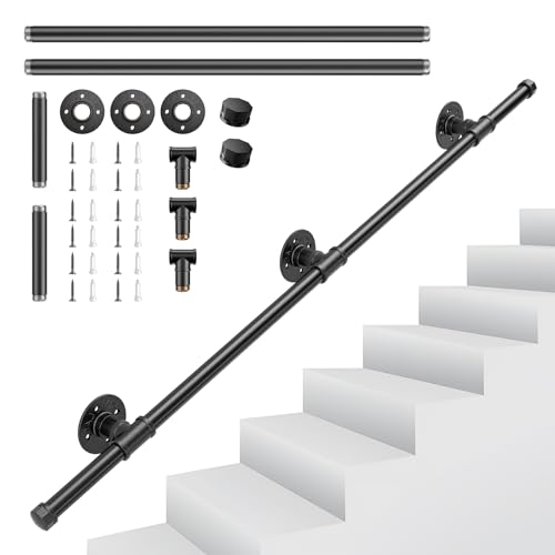 Pasamanos para Escalera, Couleeur Negro Barandilla Escalera Estilo Industrial Profesional, Tubería de Pasamanos y Antideslizante Hierro Forjado para Interiores y Exteriores pared Loft Ancianos(1.2M)