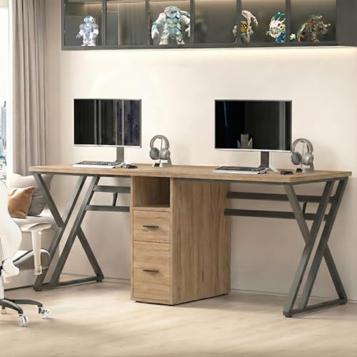 Image of TEKAVO Dezian Two Person Desk, Computer Table for Two | Office Table for Home | Desk Workstation, Desktop Pc, 2 Drawer & 1 Shelf | Brown Wood | (240 Cm X 60 Cm X 75 Cm) - DIY