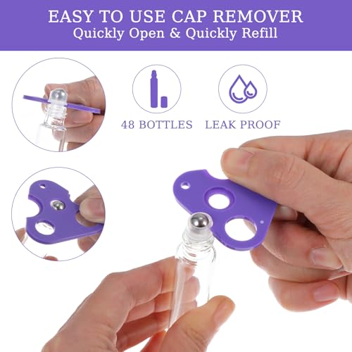 48 Pack Roller Bottles for Essential Oils, 10ml Clear Glass Roller Ball Applicator Leak Proof Empty Roll on Bottles With Lid for Travel Essential Oil3