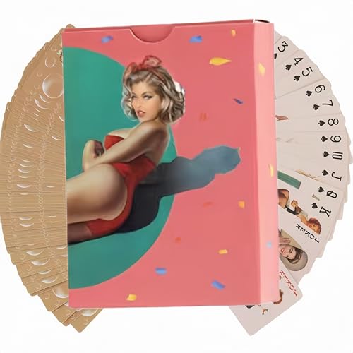 jccsy Adult Cartoons Poker Anime Girl Deck 54 Cards All Different Sexy Lady Playing Cards Retro Vintage Pinup Girls Playing Cards for Adult