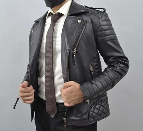 Image of Mens Lamb Leather Necktie - Skinny Solid Casual Business Wear Narrow Leather Slim Tie- Neckties for Party Wedding Gift