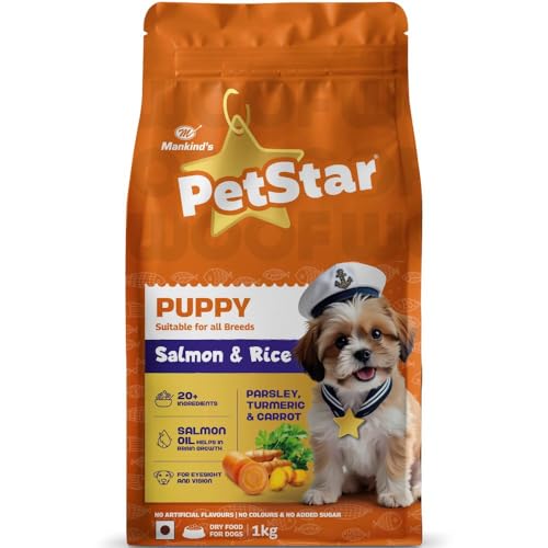 Image of Mankind Petstar Puppy Dry Dog Food (High Protein) Salmon & Rice Flavor, 1kg Pack | Improves Muscle & Strength, Supports Immunity, Protects Liver & Kidney