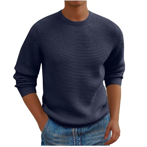 Men's Fall Winter Warm Crewneck Knit Pullover Sweater Solid Casual Slim Fit Long Sleeve Knitted Sweaters Jumper Tops