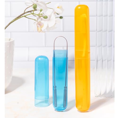 Image of Ozette Travel Kit - Includes 1 Super Soft Sensitive Toothbrush and 1 100% Copper Tongue Cleaner /Scraper with Anti-Bacterial Container, Cover, Holder - Pack of 2, Ideal for Home and Travel Use