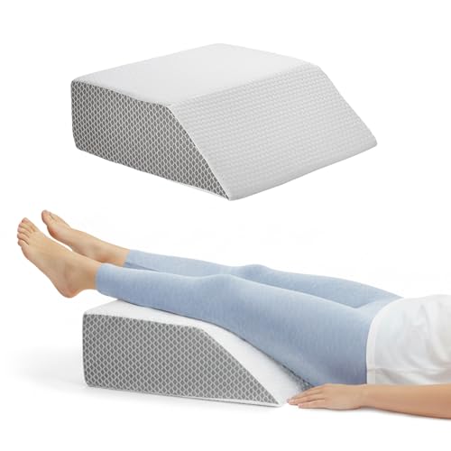 Image of amazon basics Wedge Leg Pillow | High Resilience Super-Soft Foam | Leg, Hip, Thigh & Knee Rest | Generous Size for Both Legs | Washable Cover | 22 x 20 x 7 in | White & Grey
